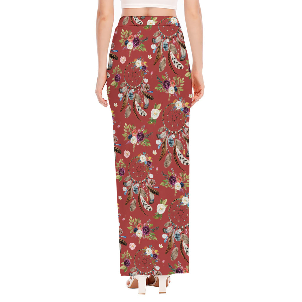 Vintage Dream Catcher Pattern Print High Slit Maxi Skirt
