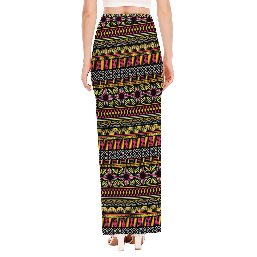 Vintage Ethnic Pattern Print High Slit Maxi Skirt