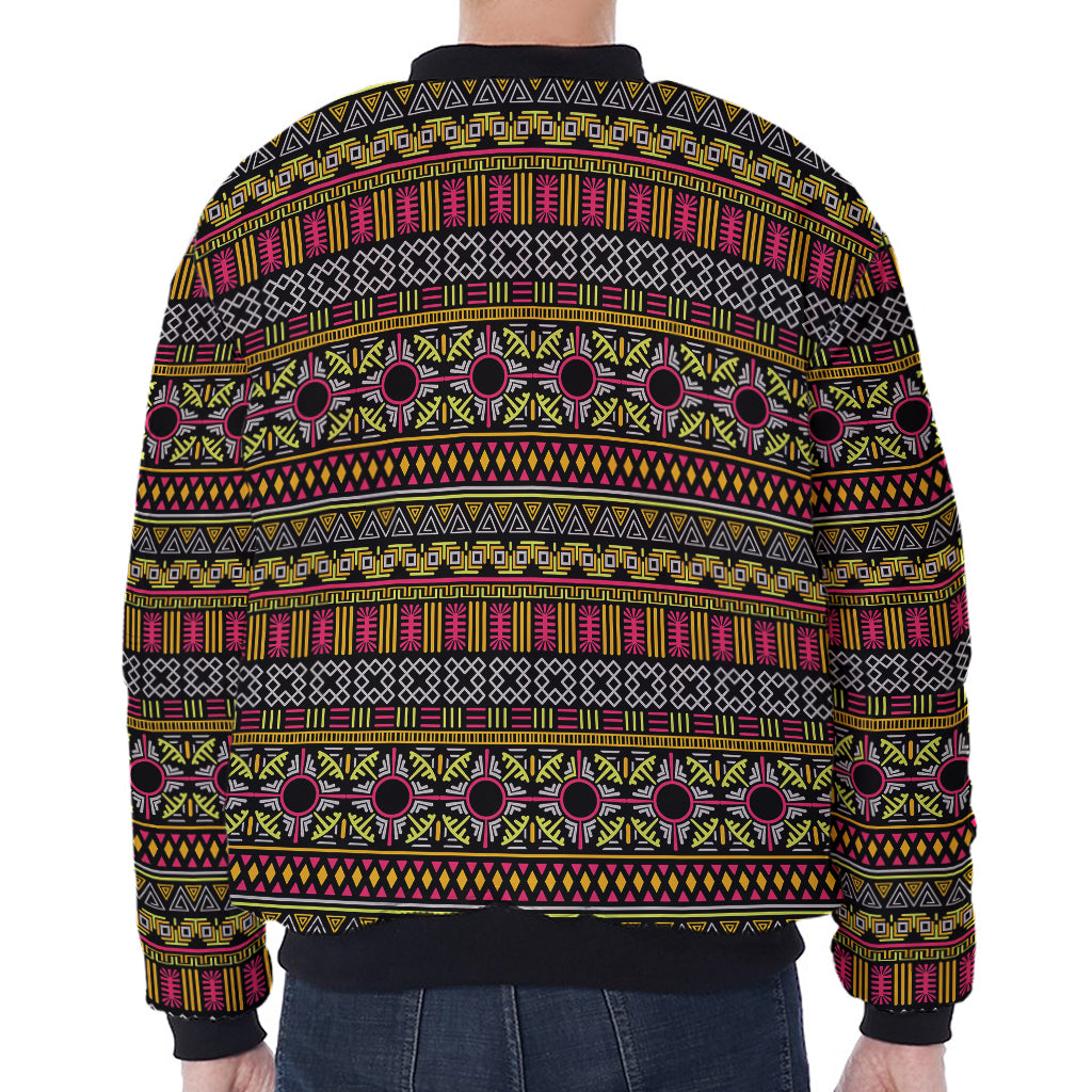Vintage Ethnic Pattern Print Zip Sleeve Bomber Jacket