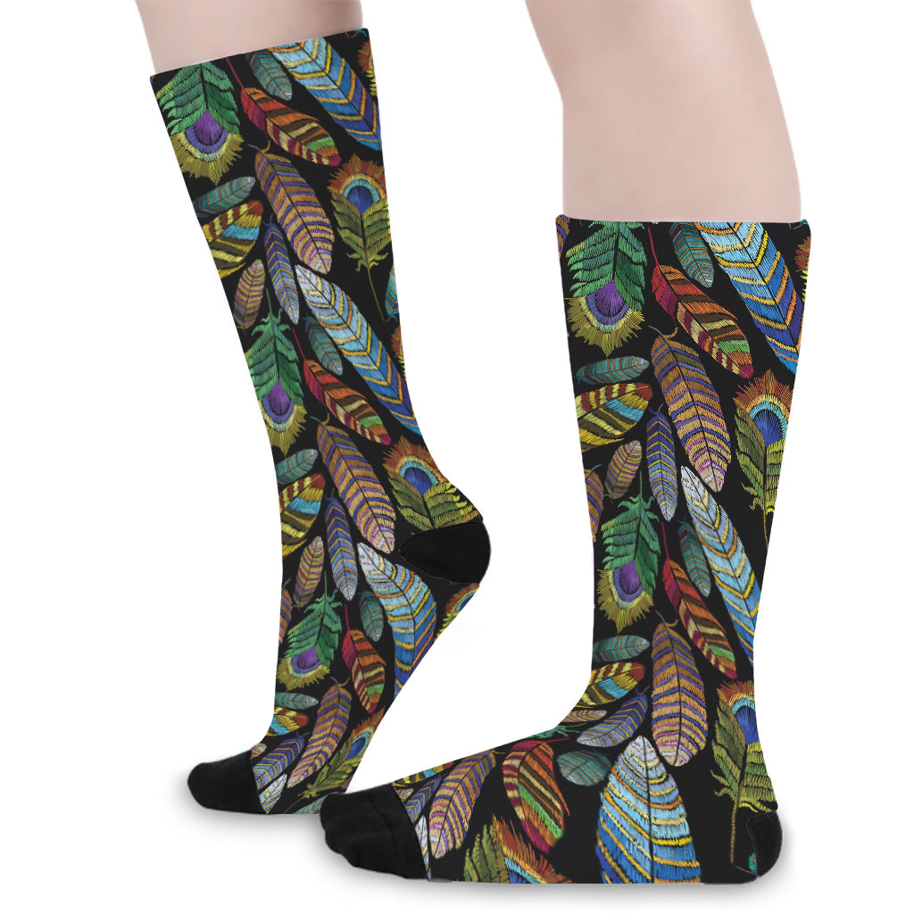 Vintage Feather Pattern Print Long Socks