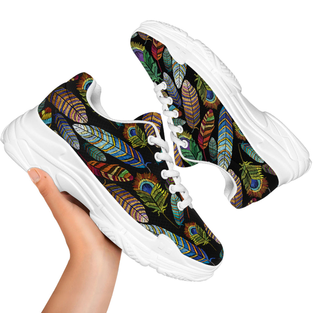 Vintage Feather Pattern Print White Chunky Shoes