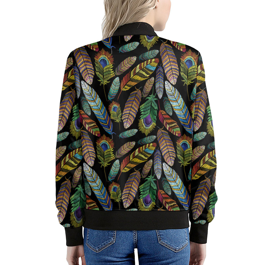 Vintage Feather Pattern Print Women's Bomber Jacket
