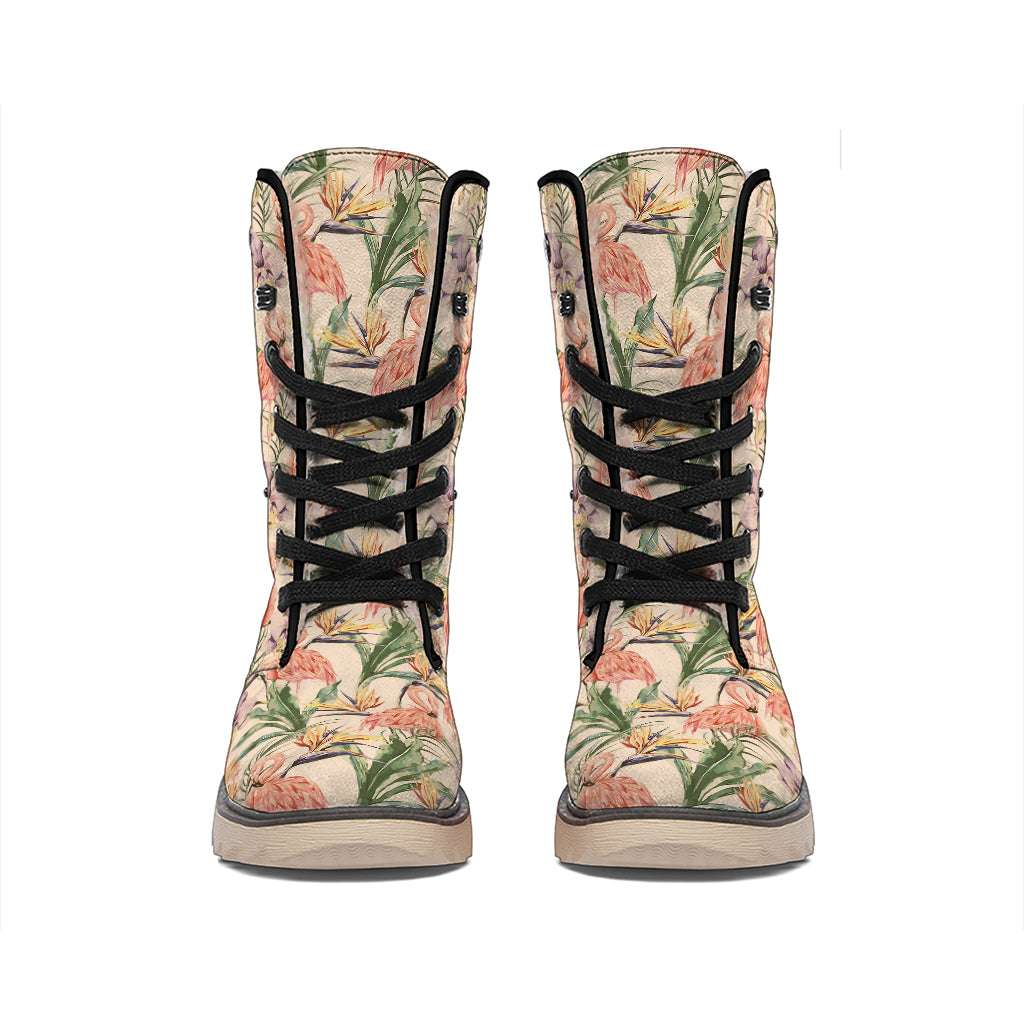 Vintage Flamingo Pattern Print Winter Boots