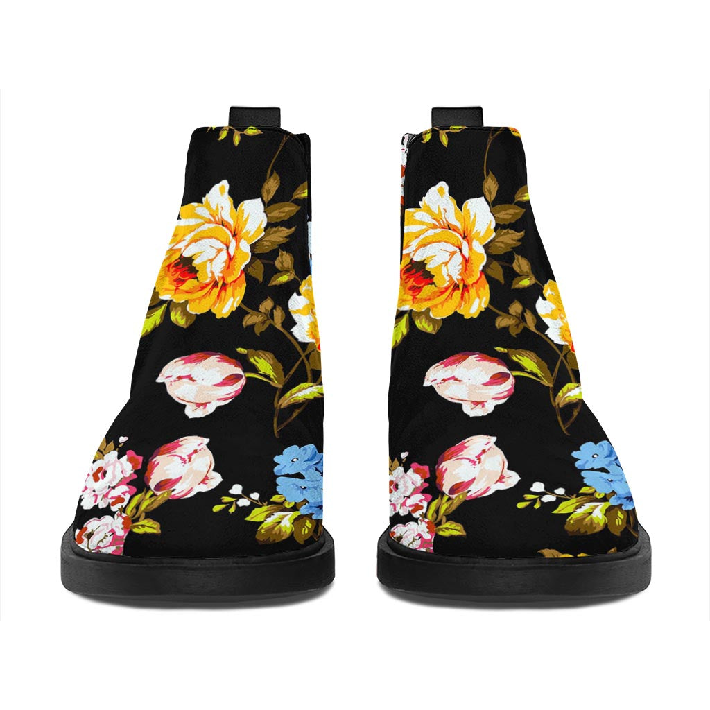 Vintage Floral Flower Pattern Print Flat Ankle Boots