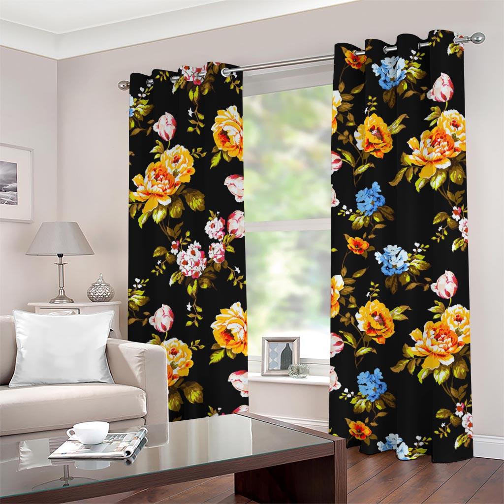 Vintage Floral Flower Pattern Print Grommet Curtains