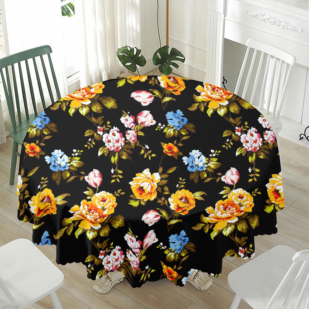 Vintage Floral Flower Pattern Print Waterproof Round Tablecloth