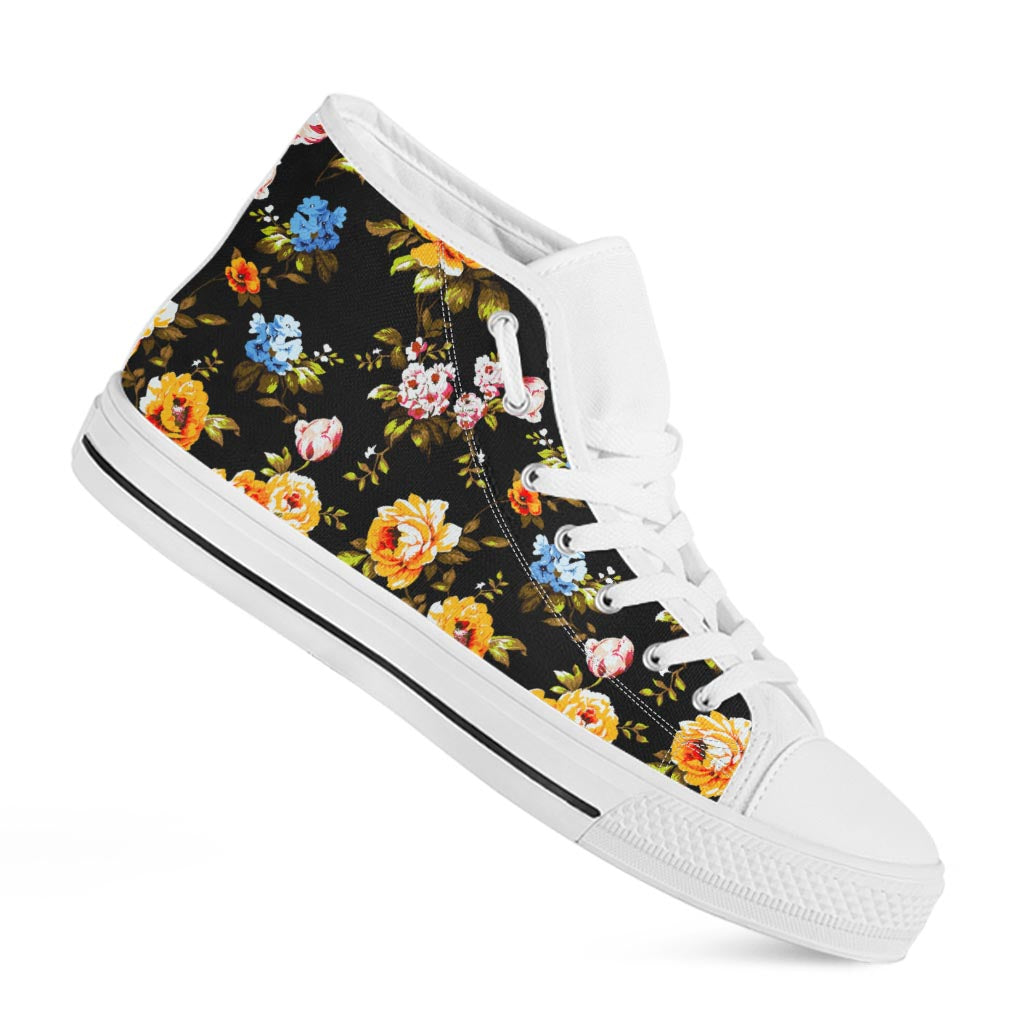 Vintage Floral Flower Pattern Print White High Top Sneakers