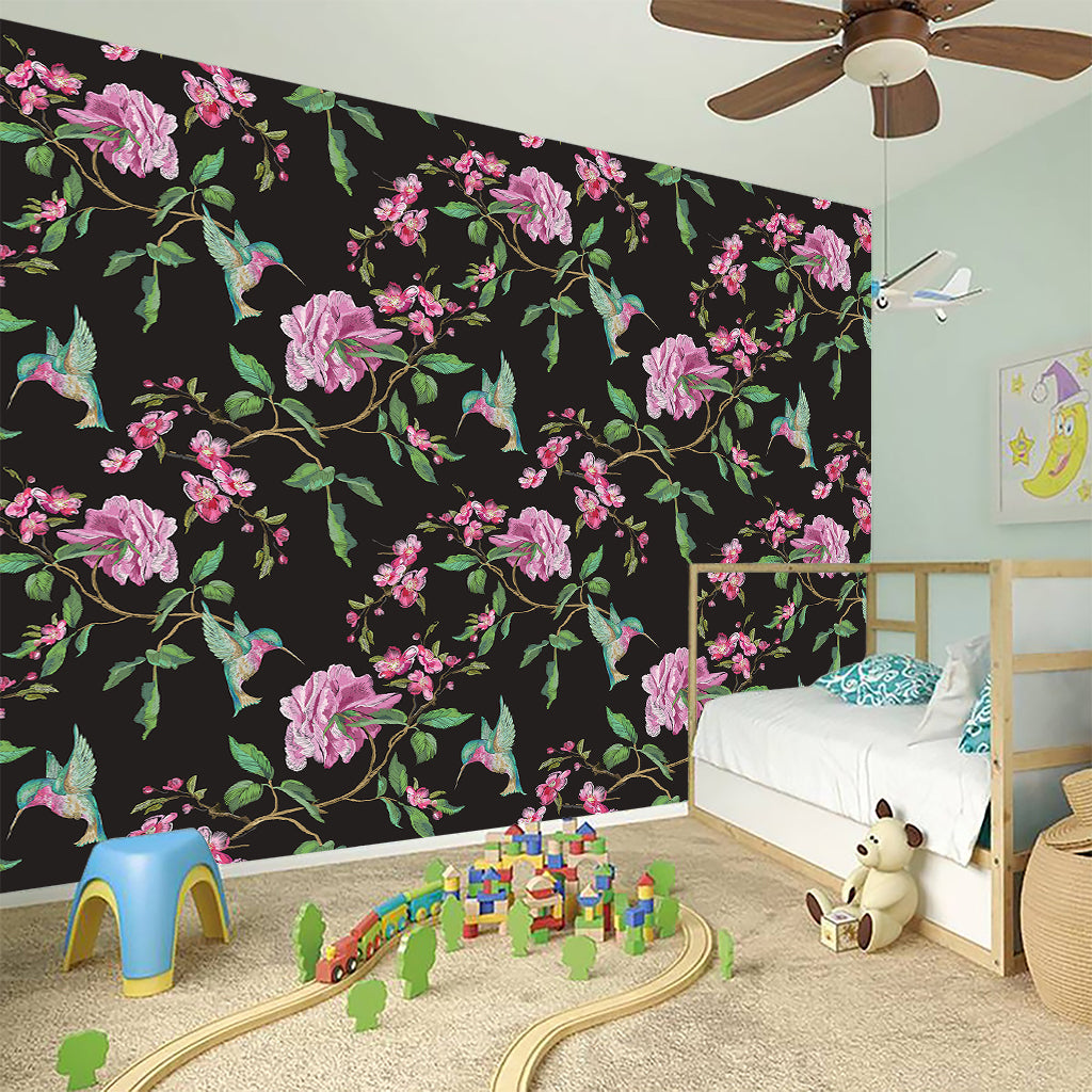 Vintage Floral Hummingbird Print Wall Sticker