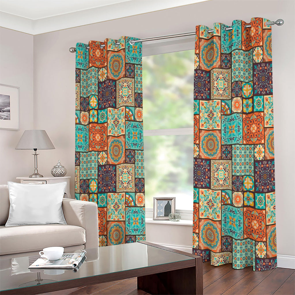 Vintage Floral Patchwork Pattern Print Extra Wide Grommet Curtains