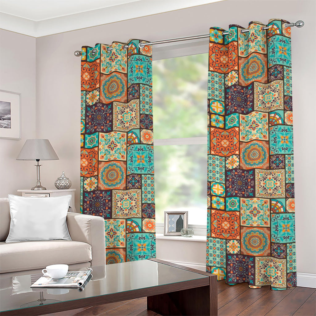 Vintage Floral Patchwork Pattern Print Grommet Curtains