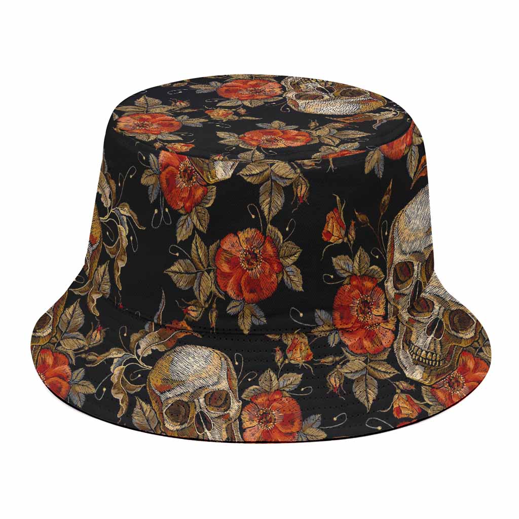 Vintage Floral Skull Pattern Print Bucket Hat
