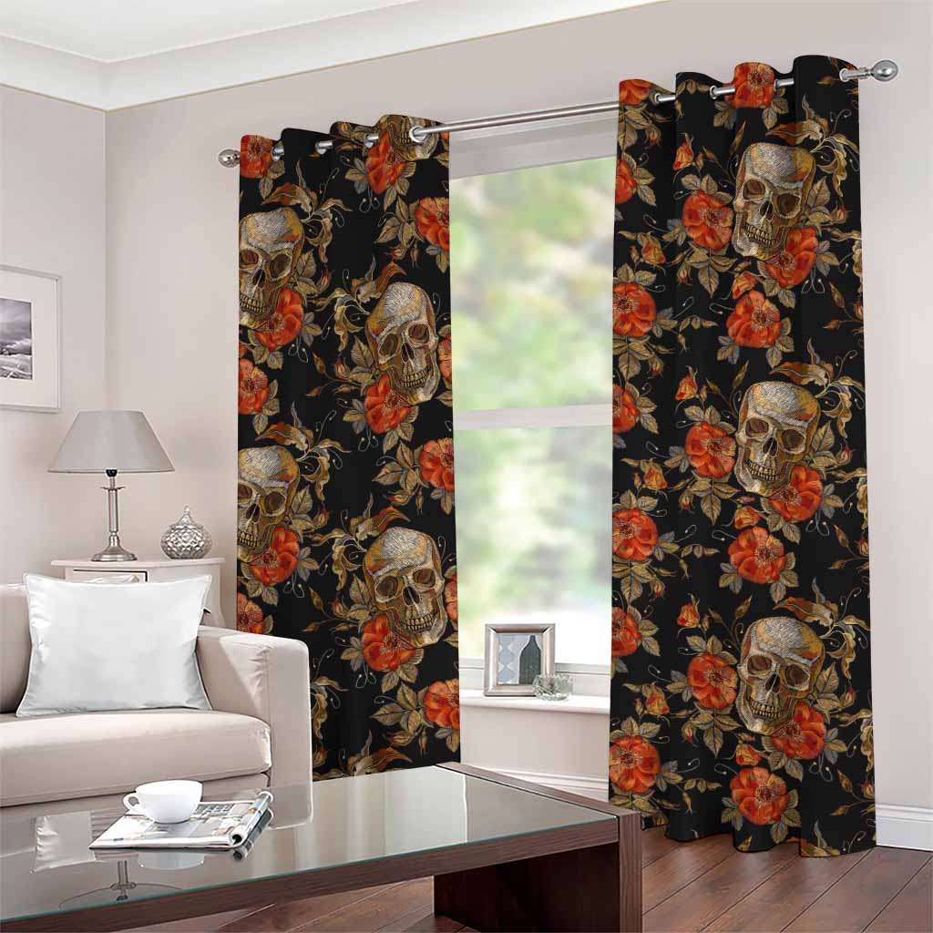 Vintage Floral Skull Pattern Print Grommet Curtains