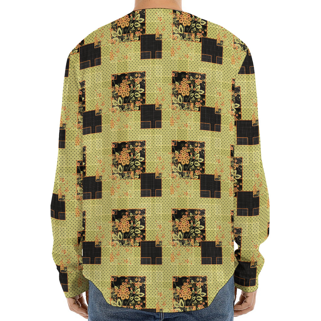 Vintage Flower Patchwork Pattern Print Long Sleeve Baseball Jersey