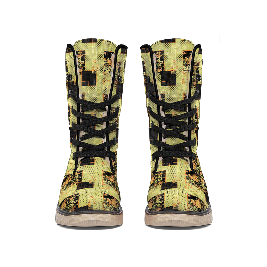 Vintage Flower Patchwork Pattern Print Winter Boots