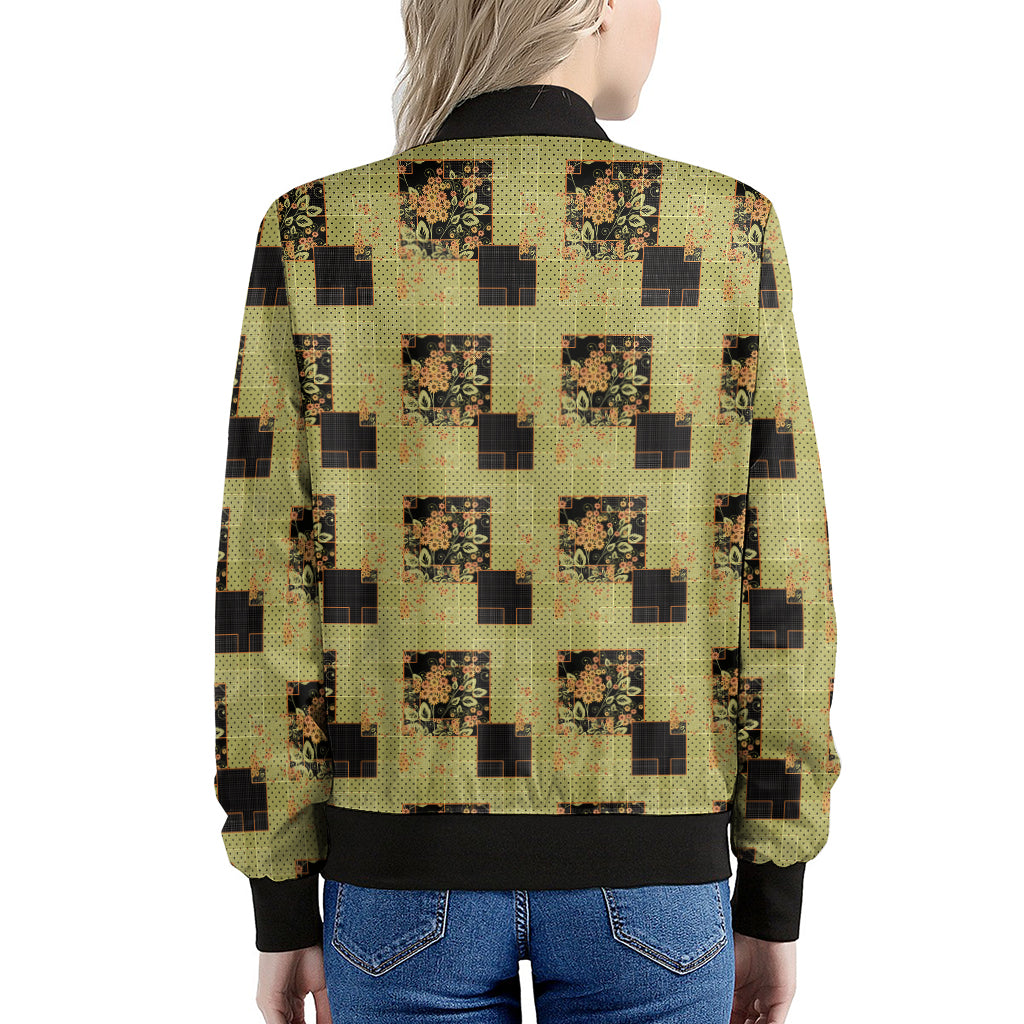 Vintage Flower Patchwork Pattern Print Women's Bomber Jacket