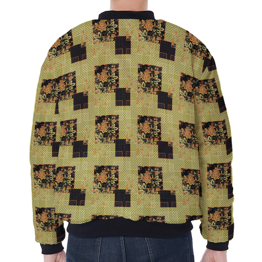 Vintage Flower Patchwork Pattern Print Zip Sleeve Bomber Jacket