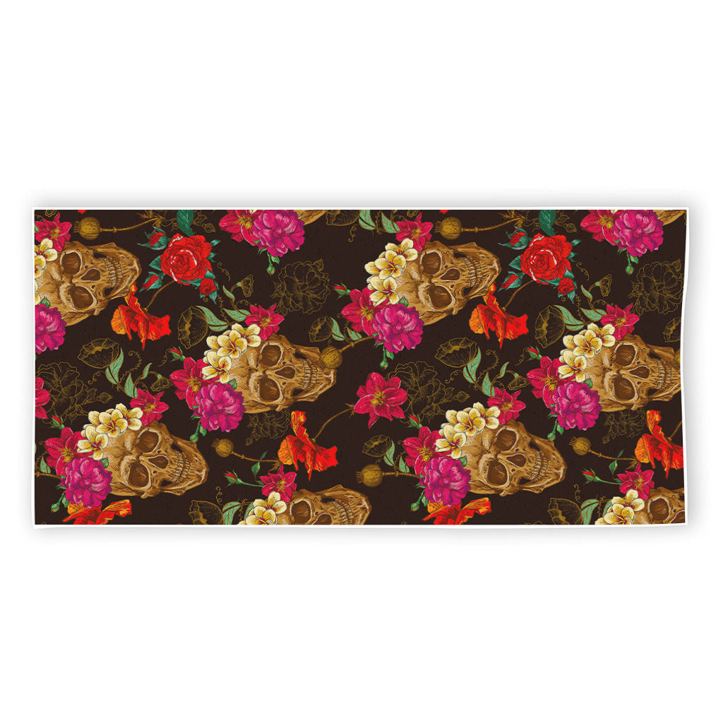 Vintage Flowers Skull Pattern Print Beach Towel