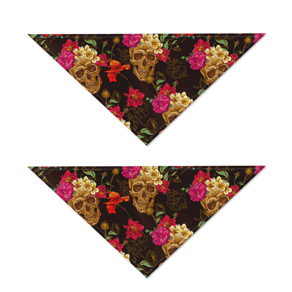 Vintage Flowers Skull Pattern Print Dog Bandana