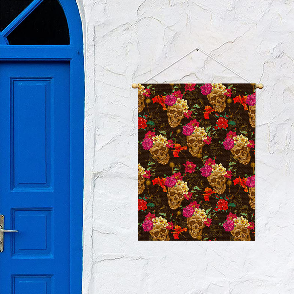 Vintage Flowers Skull Pattern Print Garden Flag
