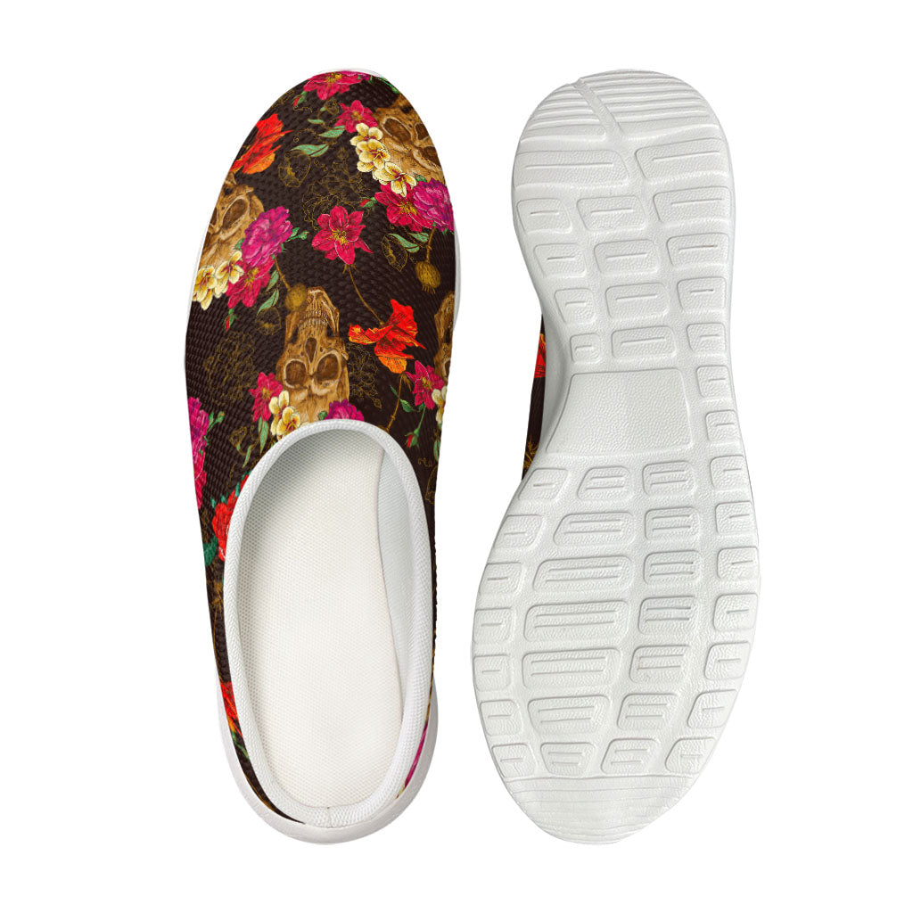 Vintage Flowers Skull Pattern Print Mesh Casual Shoes