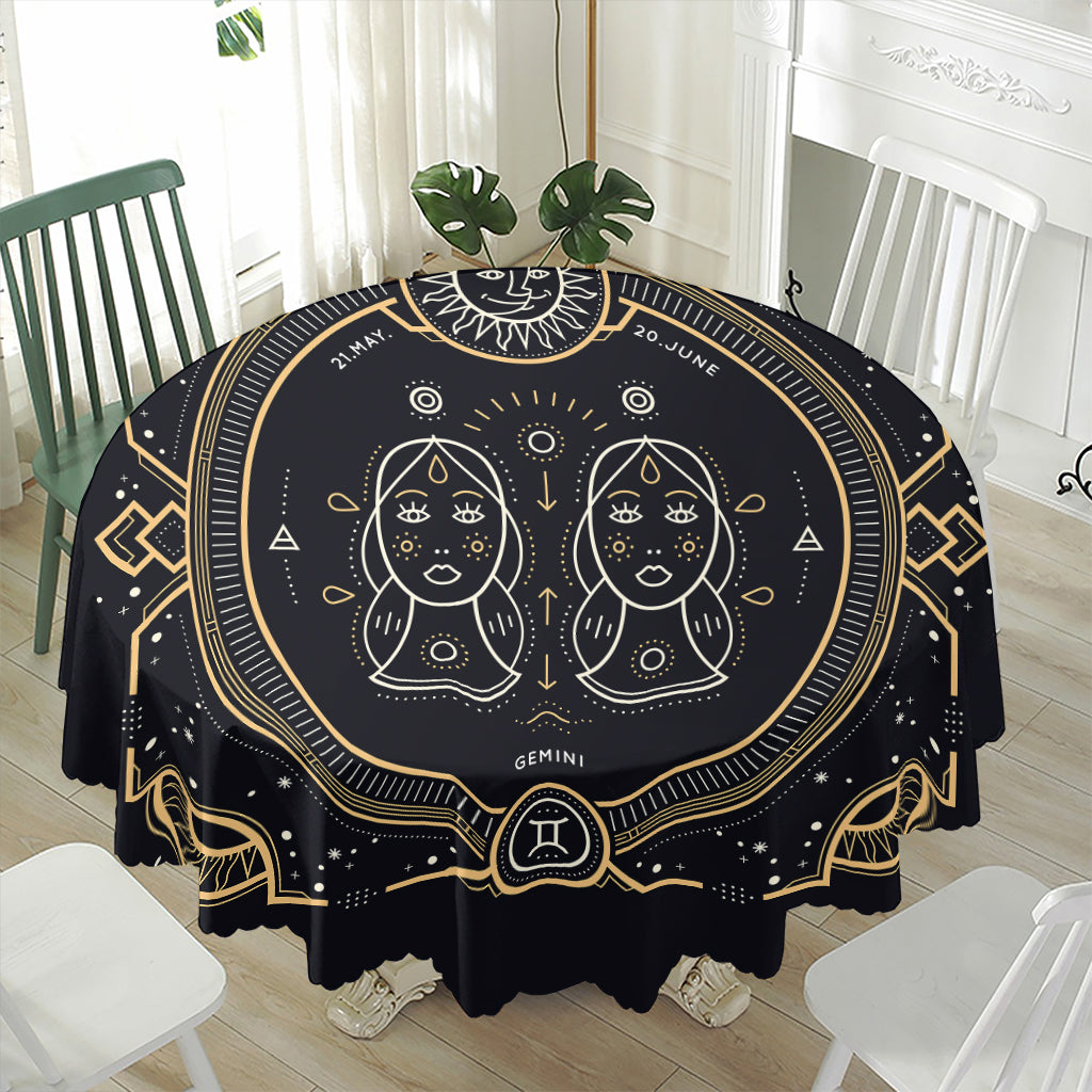 Vintage Gemini Zodiac Sign Print Waterproof Round Tablecloth