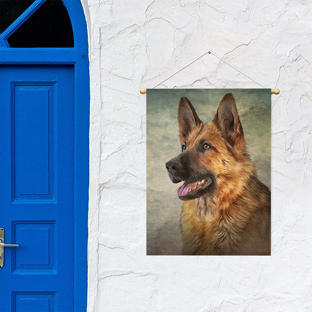 Vintage German Shepherd Portrait Print Garden Flag