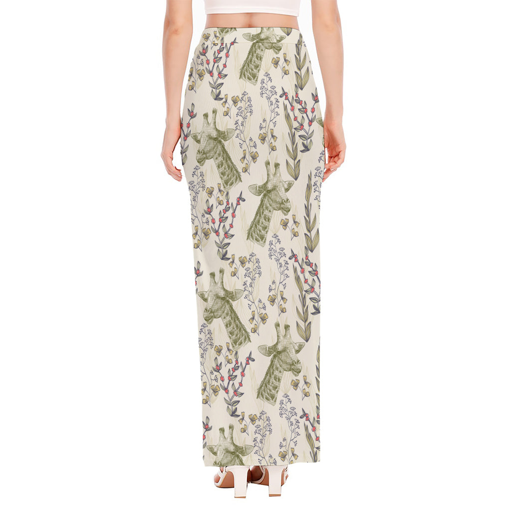 Vintage Giraffe Print High Slit Maxi Skirt