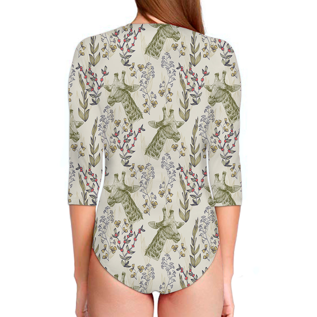 Vintage Giraffe Print Long Sleeve Swimsuit