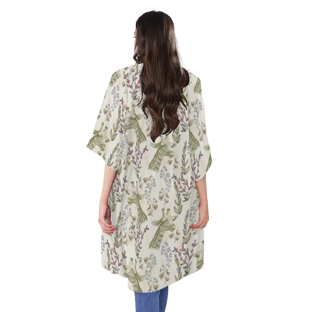 Vintage Giraffe Print Open Front Beach Cover Up