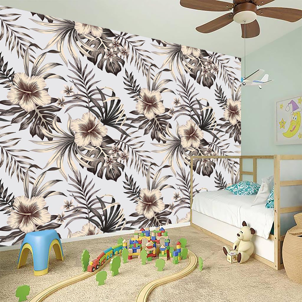 Vintage Hibiscus Plumeria Pattern Print Wall Sticker