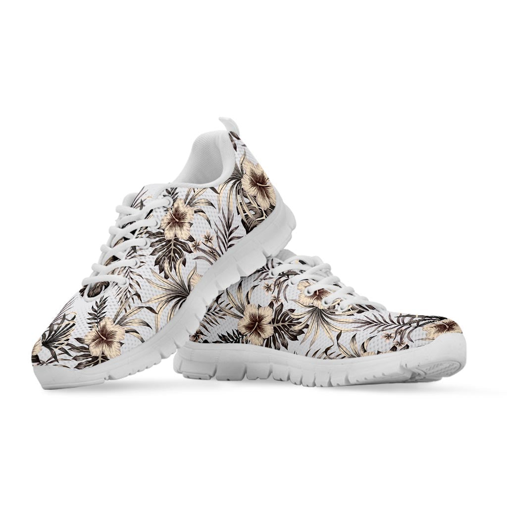 Vintage Hibiscus Plumeria Pattern Print White Running Shoes