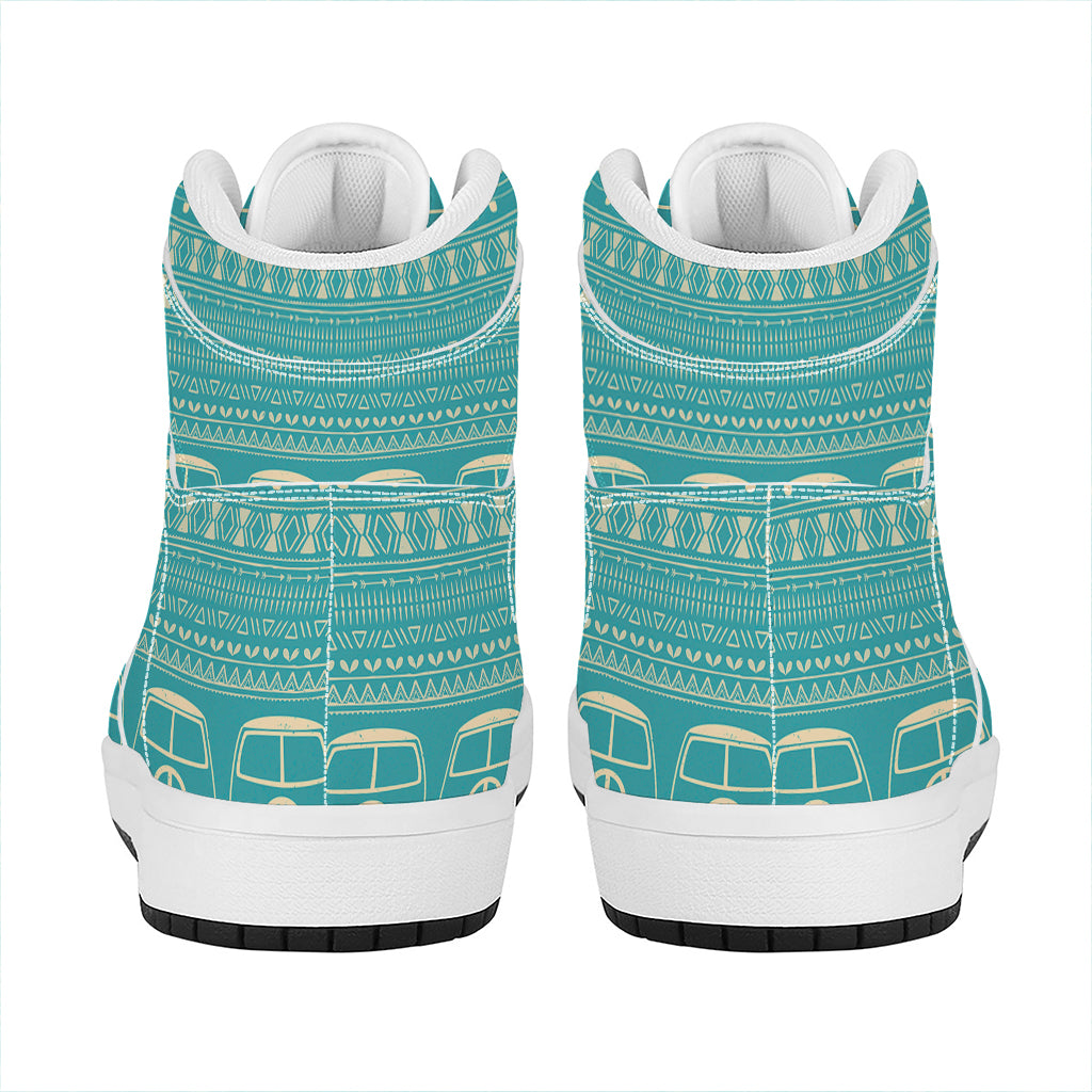 Vintage Hippie Van Pattern Print High Top Leather Sneakers