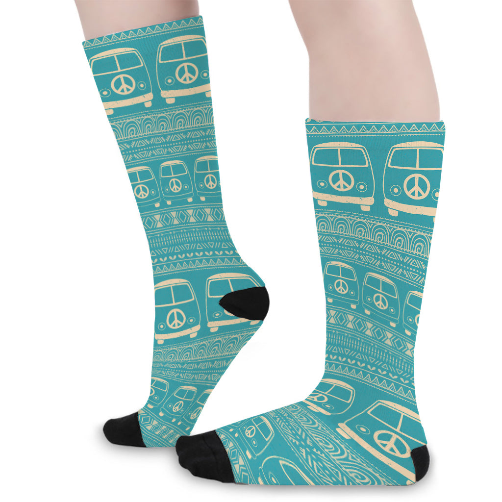 Vintage Hippie Van Pattern Print Long Socks