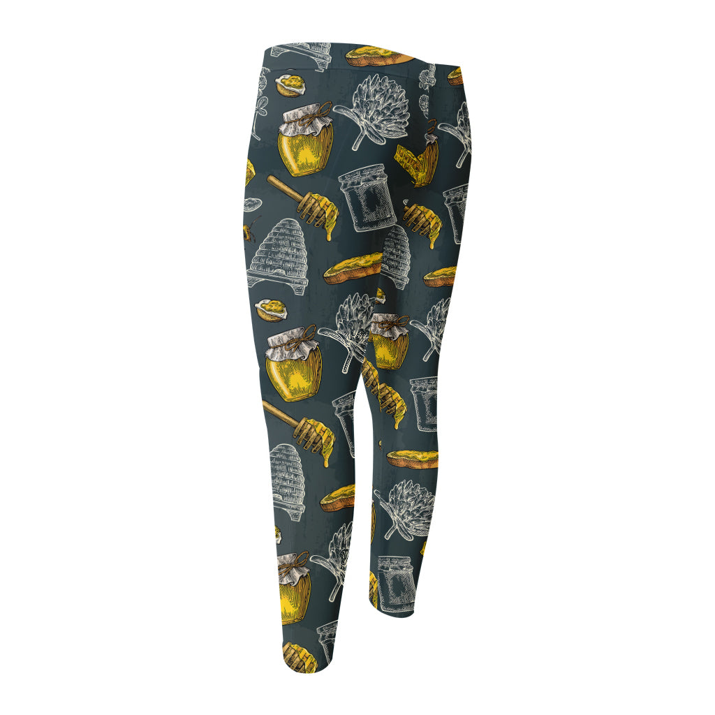 Vintage Honey Bee Print Men's Compression Pants
