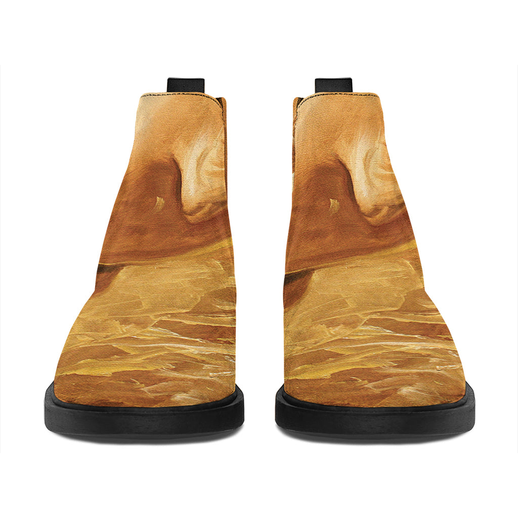 Vintage Horse Painting Print Flat Ankle Boots