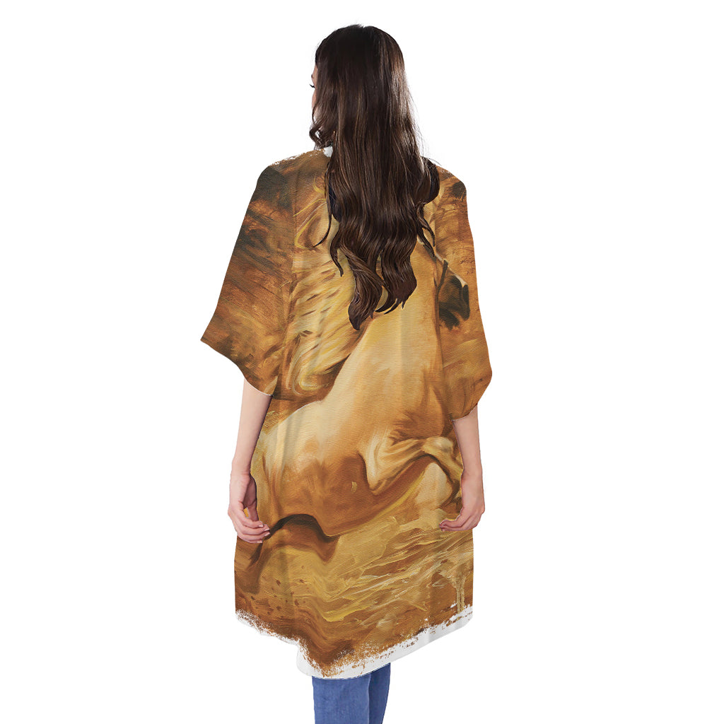 Vintage Horse Painting Print Open Front Beach Cover Up