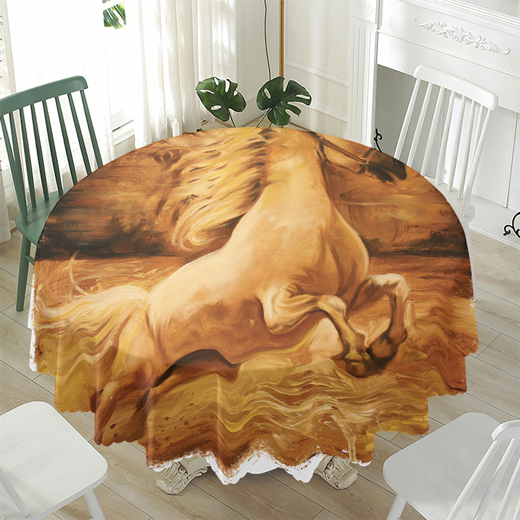 Vintage Horse Painting Print Waterproof Round Tablecloth