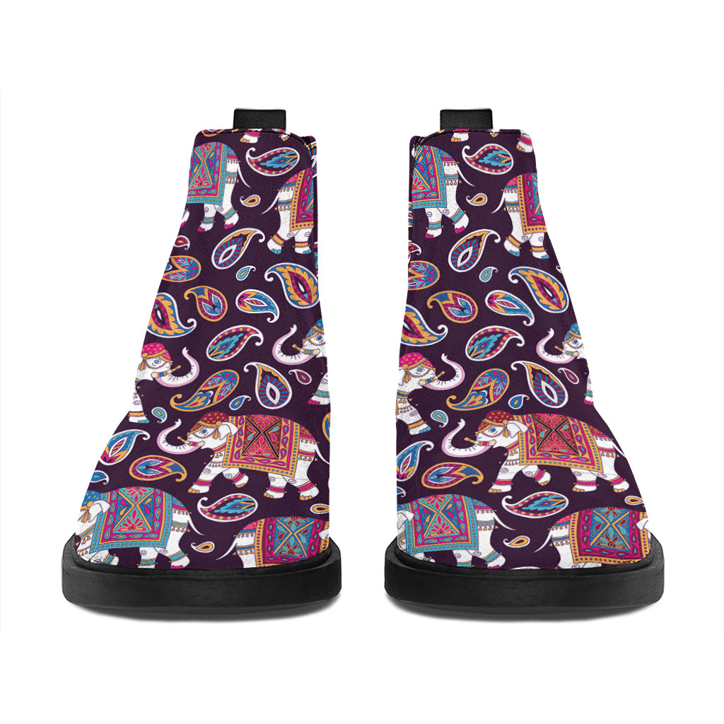 Vintage Indian Elephant Pattern Print Flat Ankle Boots