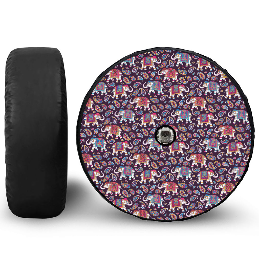 Vintage Indian Elephant Pattern Print Tire Cover With Camera Hole