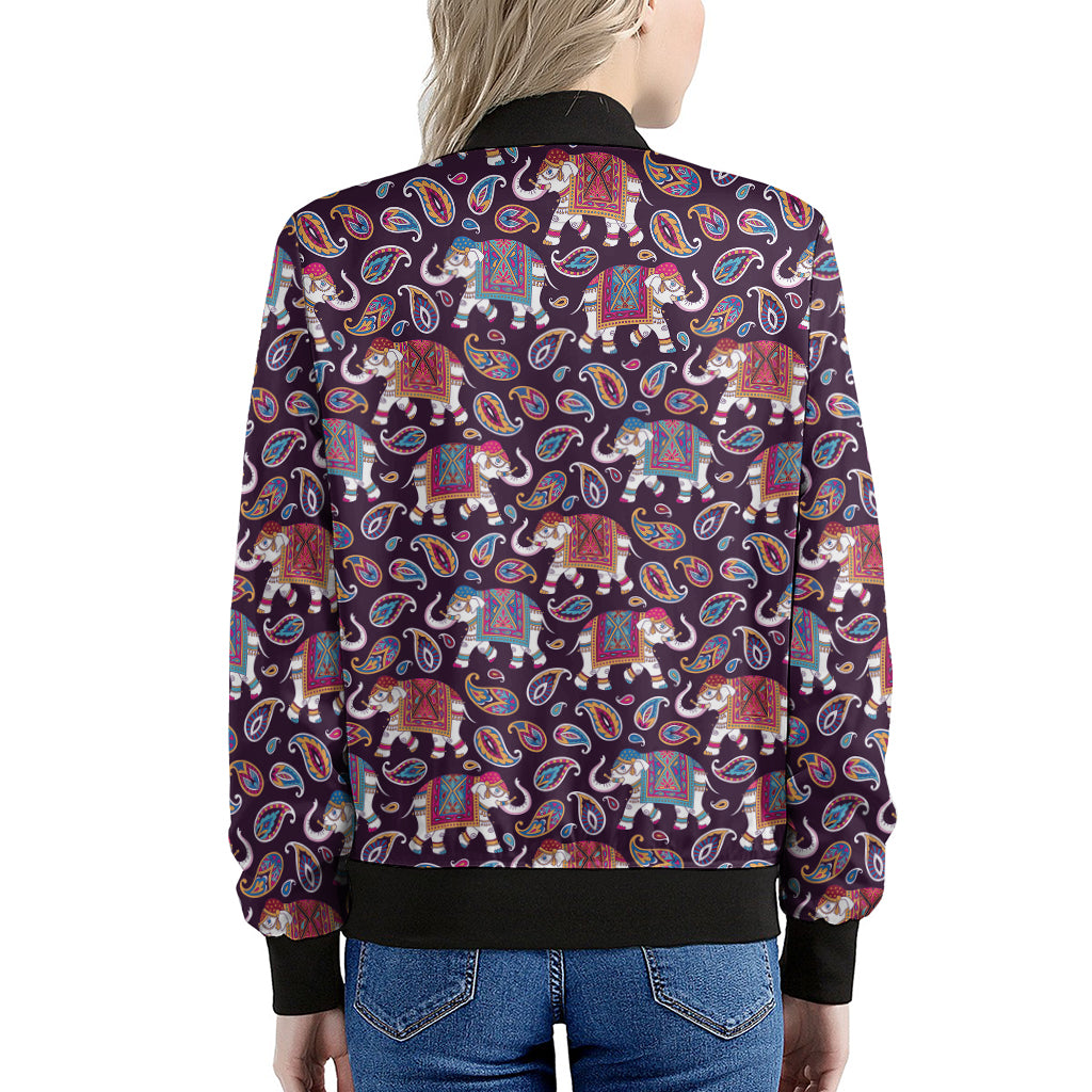 Vintage Indian Elephant Pattern Print Women's Bomber Jacket