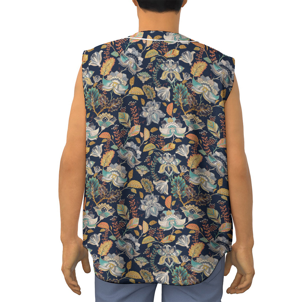 Vintage Indian Floral Pattern Print Sleeveless Baseball Jersey