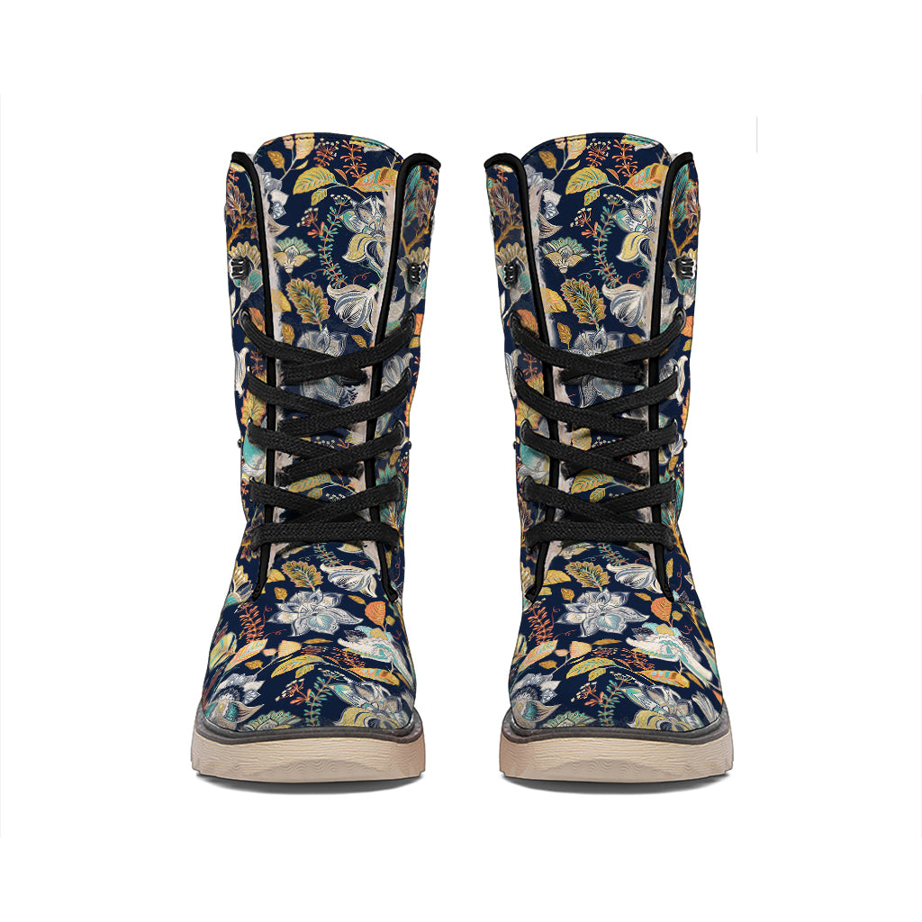Vintage Indian Floral Pattern Print Winter Boots