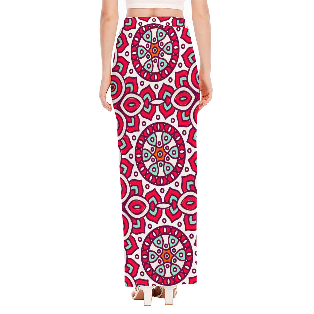 Vintage Indian Mandala Print High Slit Maxi Skirt
