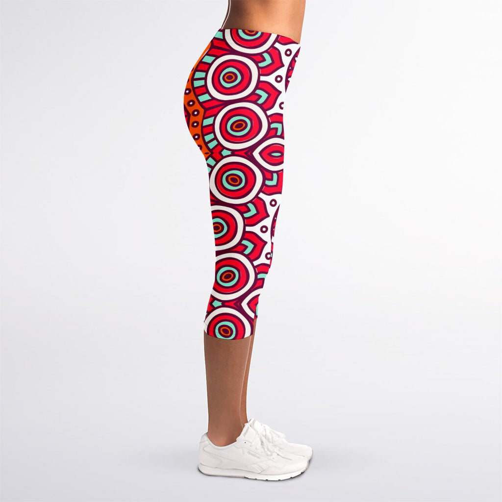 Vintage Indian Mandala Print Women's Capri Leggings