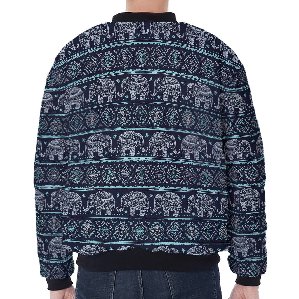 Vintage Indian Tribal Pattern Print Zip Sleeve Bomber Jacket