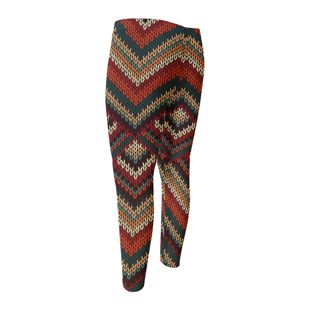 Vintage Knitted Pattern Print Men's Compression Pants