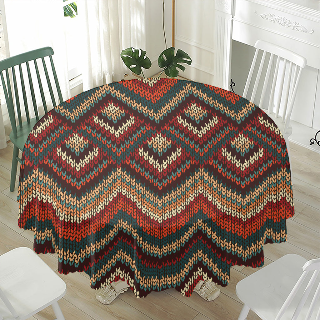 Vintage Knitted Pattern Print Waterproof Round Tablecloth