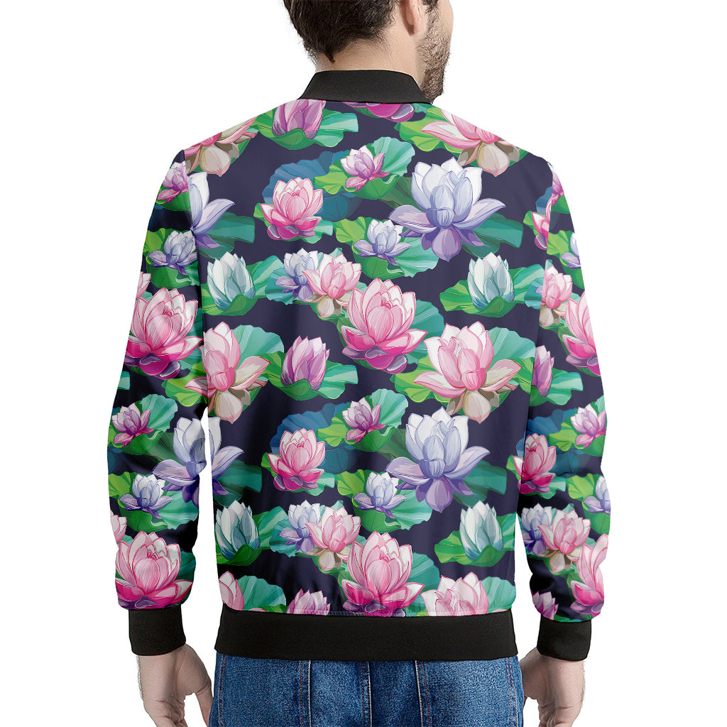 Vintage Lotus Floral Print Men's Bomber Jacket