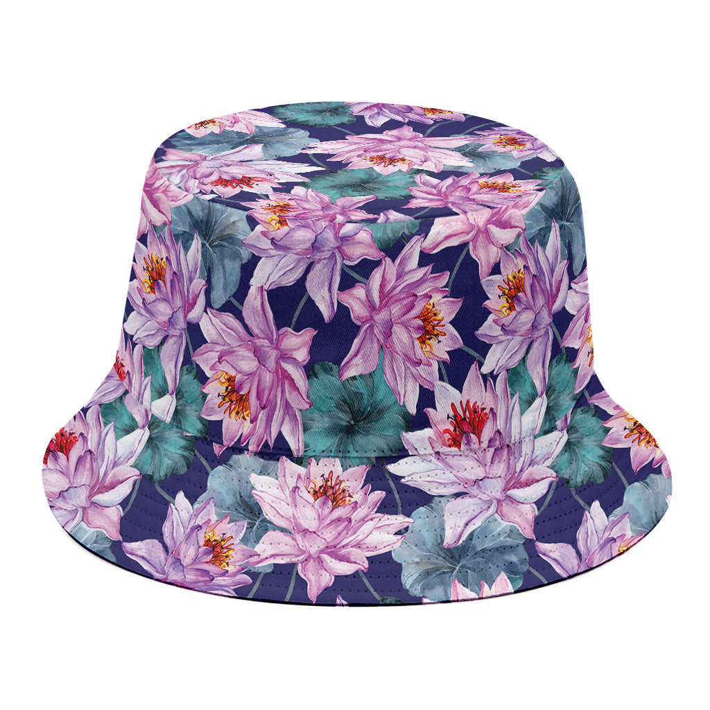 Vintage Lotus Flower Print Bucket Hat