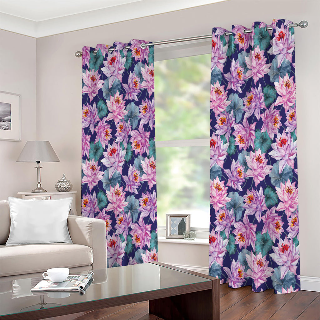 Vintage Lotus Flower Print Extra Wide Grommet Curtains
